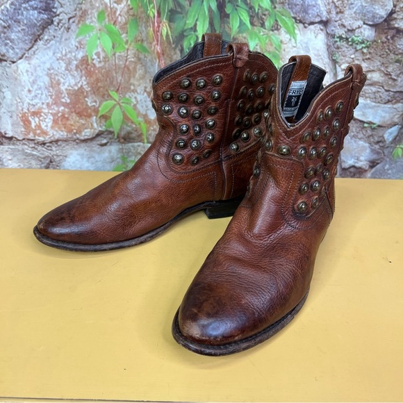 FRYE Studded Brown Western Ankle Leather Boots, 8B - Picture 3 of 15